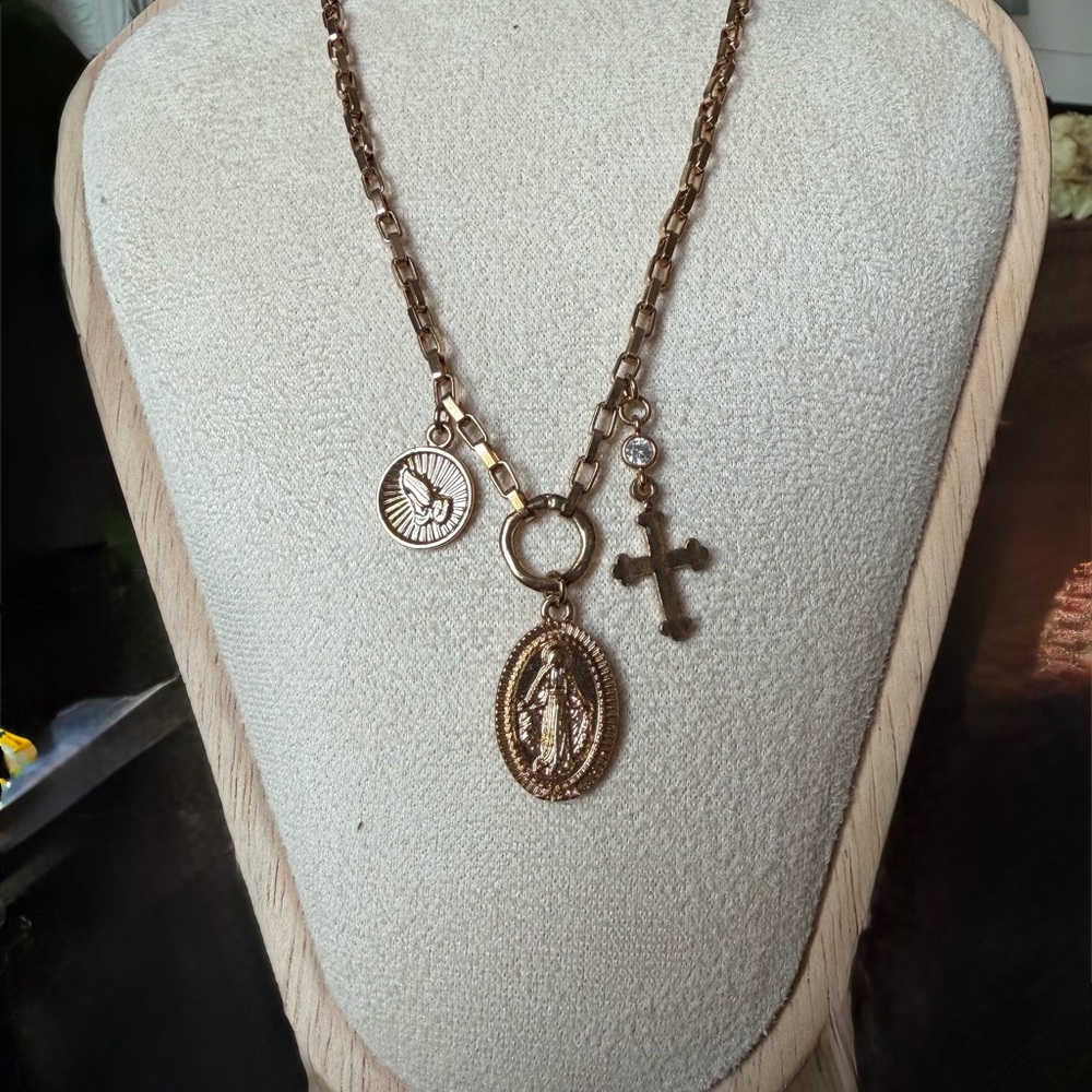 Ettika Gold‑Tone Multi‑Charm Religious Pendant Necklace • Layering • Like New